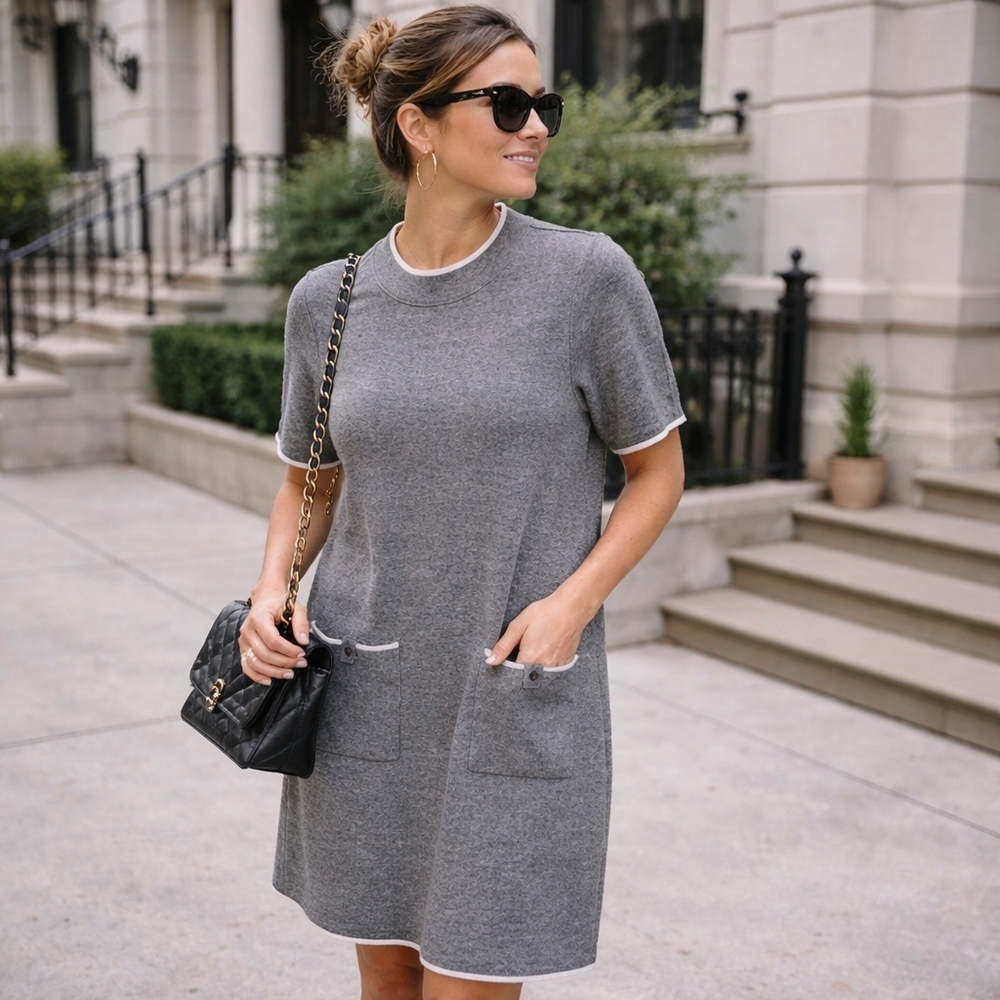 🎊Host Pick 🎉Nicole Miller New York Knit Shift Dress – Gray/Ivory | Size S (P)
